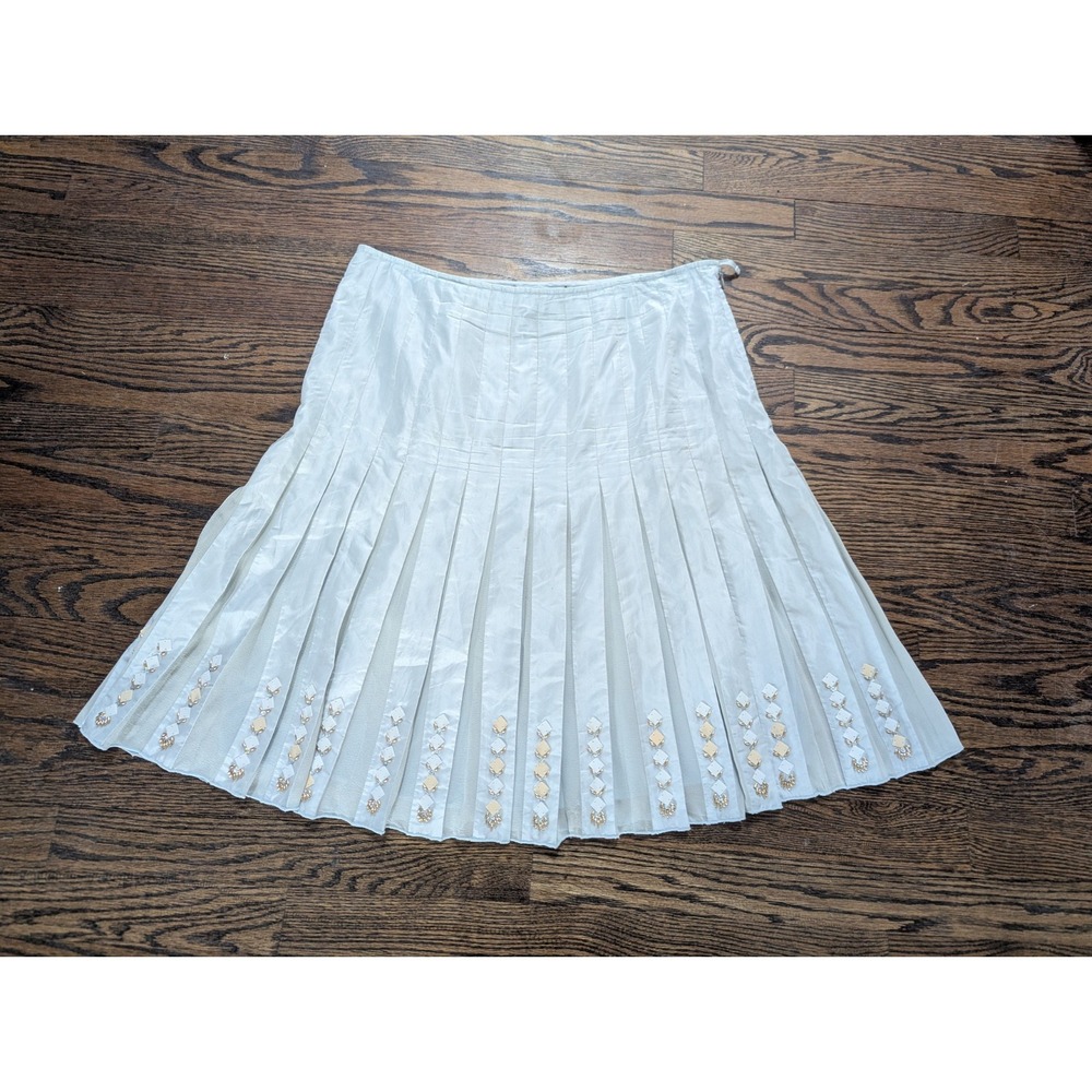 Womens Etcetera 90's-Y2k Skirt Pleated 100% Silk Women's size 12 Ice Blue Beaded